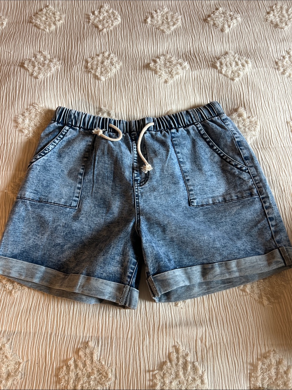 Casual Blue Denim Drawstring Women’s Shorts